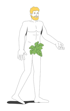 Adam with fig leaf from Eden garden  Illustration