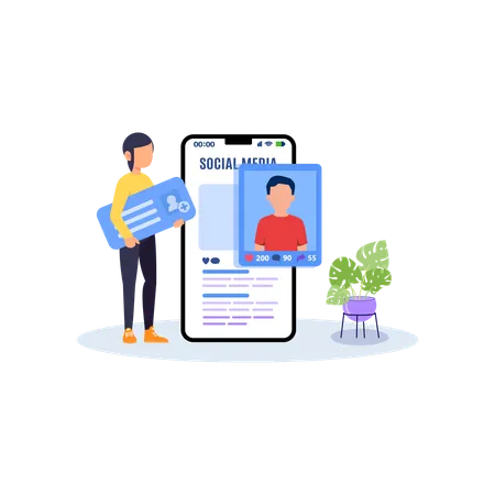People With Social Media Flat Illustration In This Design You Can See How Technology Connect To Each Other Each File Comes With A Project In Which You Can Easily Change Colors And More イラスト