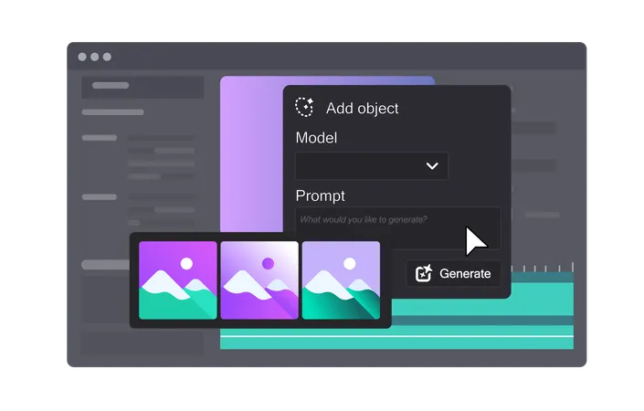 Add Object Panel AI Generative Features In Video Editor Prompt Button With Pictures Selection Vector Illustration Illustration
