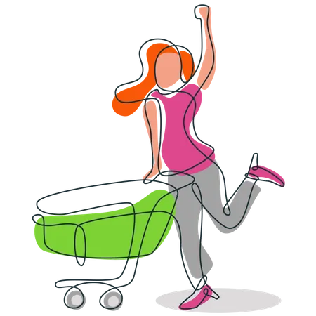 Illustration O A Happy Girl With Trolley For Any Business Illustration