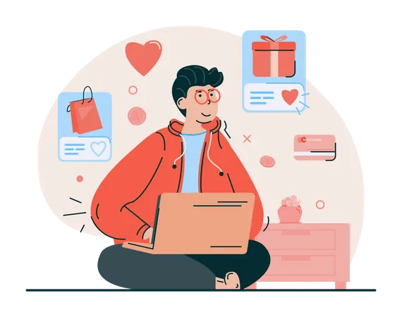 E Commerce And Shopping Concept With A Man Likes Or Add To Shopping List Illustration For Website Mobile Apps Landing Page Banner And Other 일러스트레이션