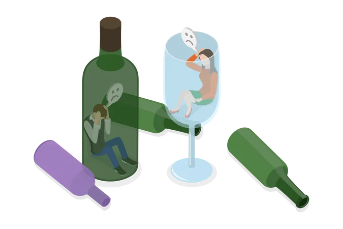 3 D Isometric Flat Vector Conceptual Illustration Of Addiction To Alcohol Alcoholism Illustration