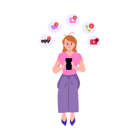 Addiction to social media and FOMO or Fear of missing out  Illustration