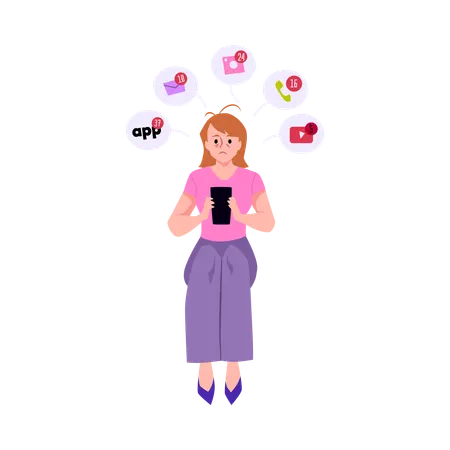 Addiction to social media and FOMO or Fear of missing out  Illustration
