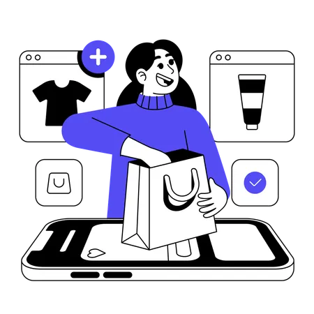 An Illustration Of Adding Product To Shopping Cart Illustration