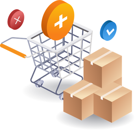 Adding shopping list in trolley cart  Illustration