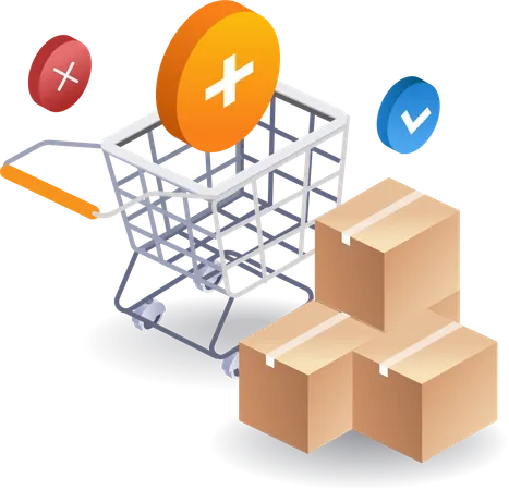 Adding shopping list in trolley cart  Illustration