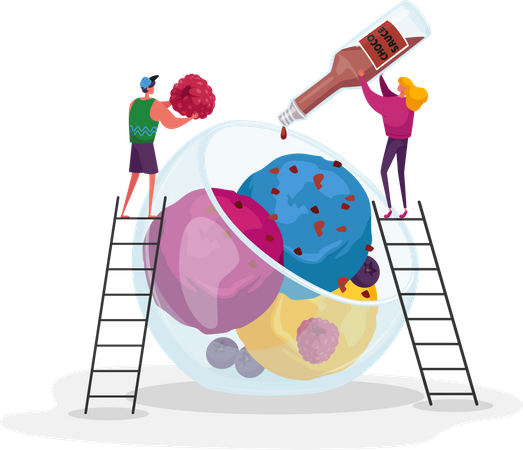 Adding syrup to ice-cream  Illustration