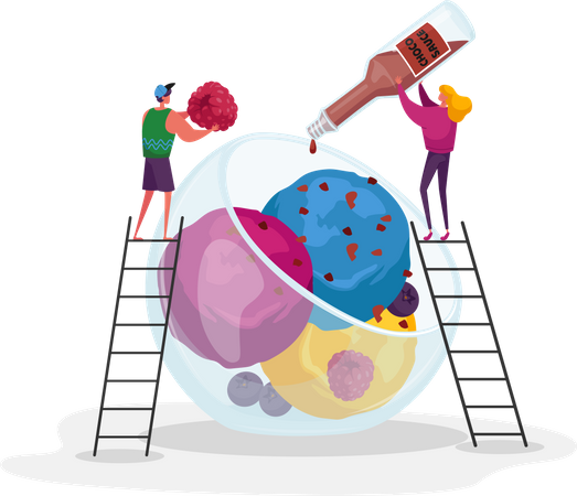 Adding syrup to ice-cream  Illustration