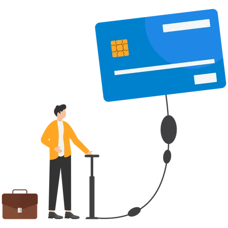 Businessman Blowing A Credit Card Additional Business Debt Concept Illustration