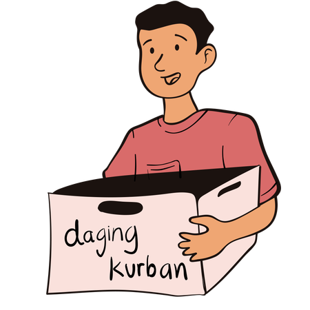 Adha committee carrying qurban meat box  Illustration