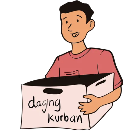 Adha committee carrying qurban meat box  Illustration