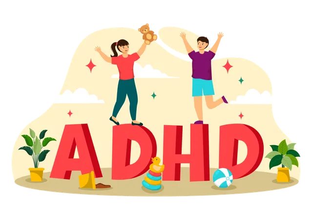 ADHD Or Attention Deficit Hyperactivity Disorder Vector Illustration With Kids Impulsive And Hyperactive Behavior In Mental Health And Psychology Illustration