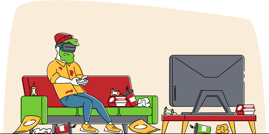 Adicción a los juegos y pasatiempo de simulación de realidad virtual  Ilustración