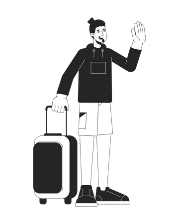 Adiós saludando al hombre sosteniendo la maleta  Illustration