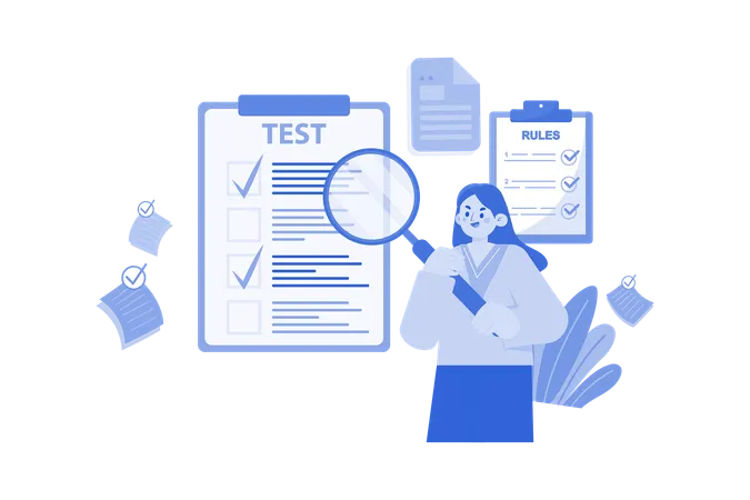 Administrador de teste verificando os resultados do teste  Ilustração