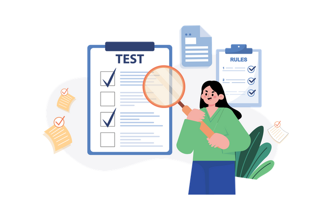 Administrador de teste verificando os resultados do teste  Ilustração