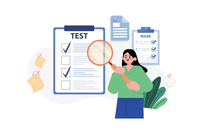 Administrador de teste verificando os resultados do teste  Ilustração