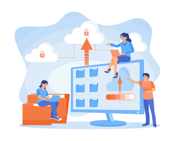 管理者と開発者のチームがコンピューター上で作業する  イラスト