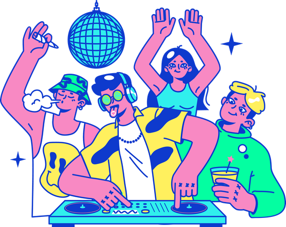 Adolescent profitant d'une soirée DJ  Illustration