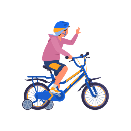 Un adolescent portant un casque fait du vélo  Illustration