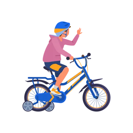 Un adolescent portant un casque fait du vélo  Illustration