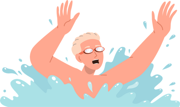 Un adolescent portant des lunettes de protection se noie dans la mer  Illustration