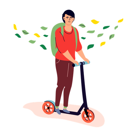 Adolescente andando de scooter  Ilustração