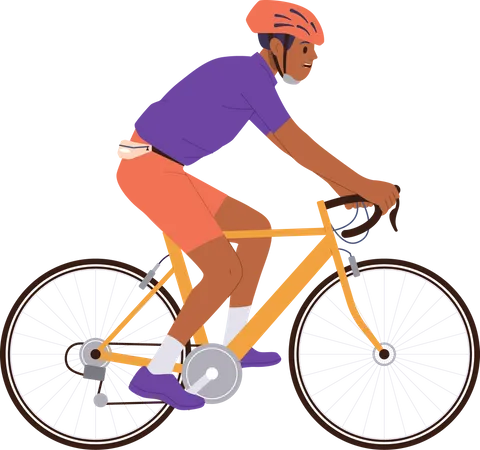 Ciclista adolescente usando capacete de segurança protetor desfrutando de corrida de ciclo de velocidade  Ilustração