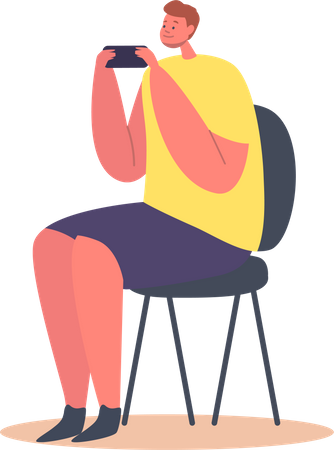 Adolescente com smartphone sentado na cadeira  Ilustração