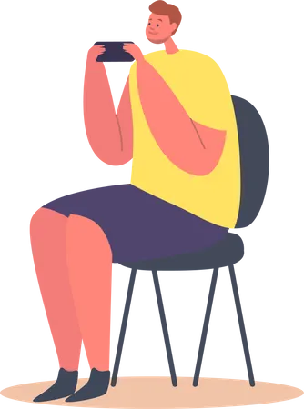Adolescente com smartphone sentado na cadeira  Ilustração