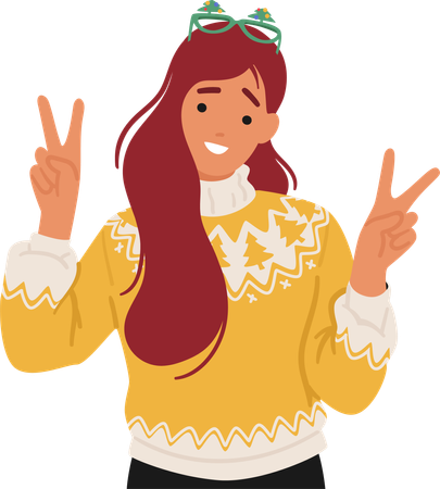 Teen Girl dans des lunettes et un pull de Noël festifs  Illustration