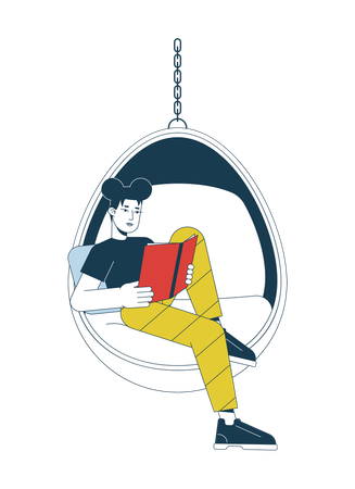 Teen girl lisant un livre dans une chaise suspendue  Illustration