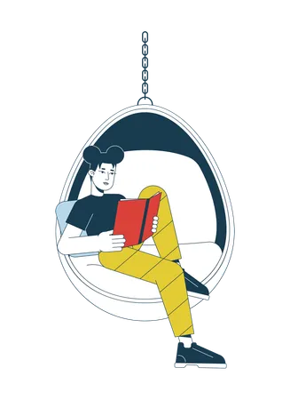 Teen girl lisant un livre dans une chaise suspendue  Illustration