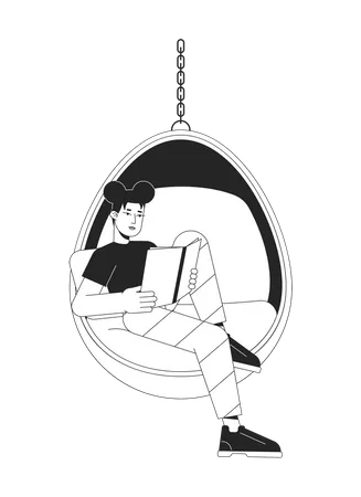 Teen girl lisant un livre dans une chaise suspendue  Illustration