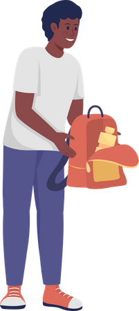 Adolescente masculino sosteniendo la mochila abierta  Illustration