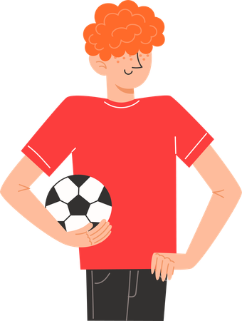 Adolescente pelirrojo sosteniendo un balón de fútbol  Ilustración