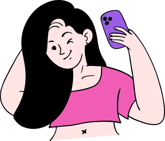 Adolescente se toma un selfie  Ilustración