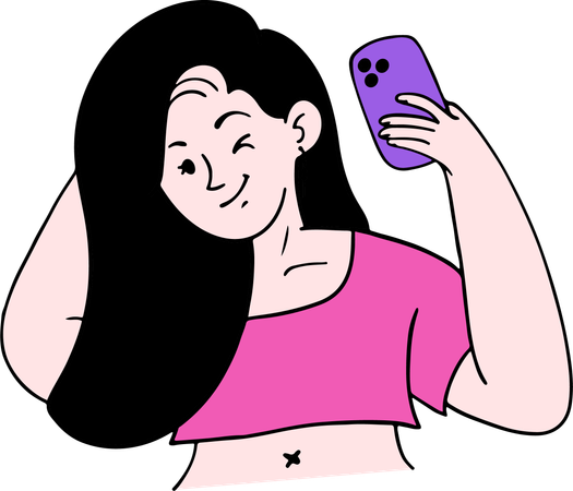 A adolescente tira uma selfie  Ilustração