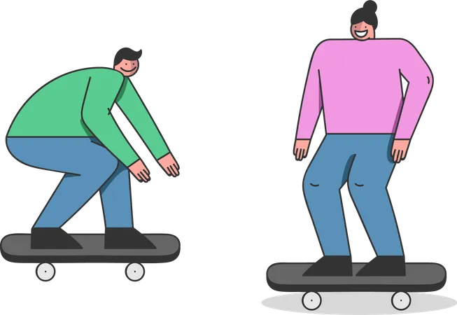 Adolescentes andando de skate  Ilustração