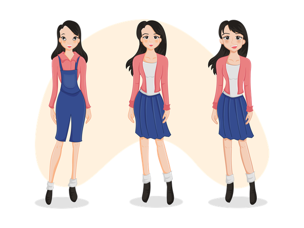 Adolescentes avec uniforme scolaire  Illustration