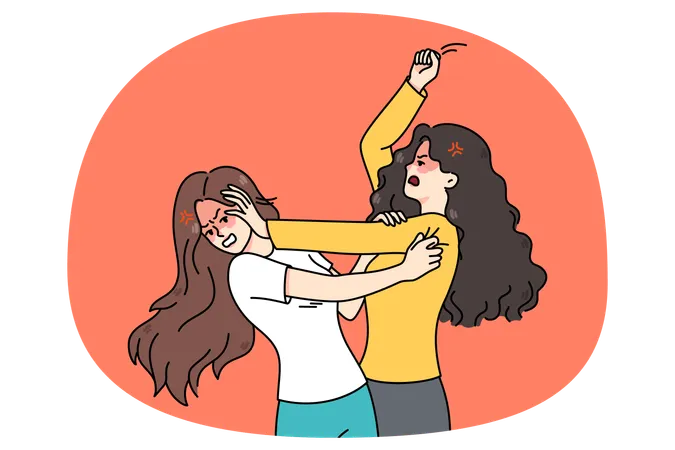 Des adolescentes en colère se battent en s'arrachant les cheveux  Illustration
