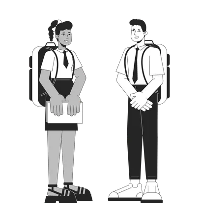 Los adolescentes en uniforme escolar se comunican en uniforme escolar.  Ilustración