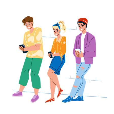 Os adolescentes estão ocupados no celular  Ilustração