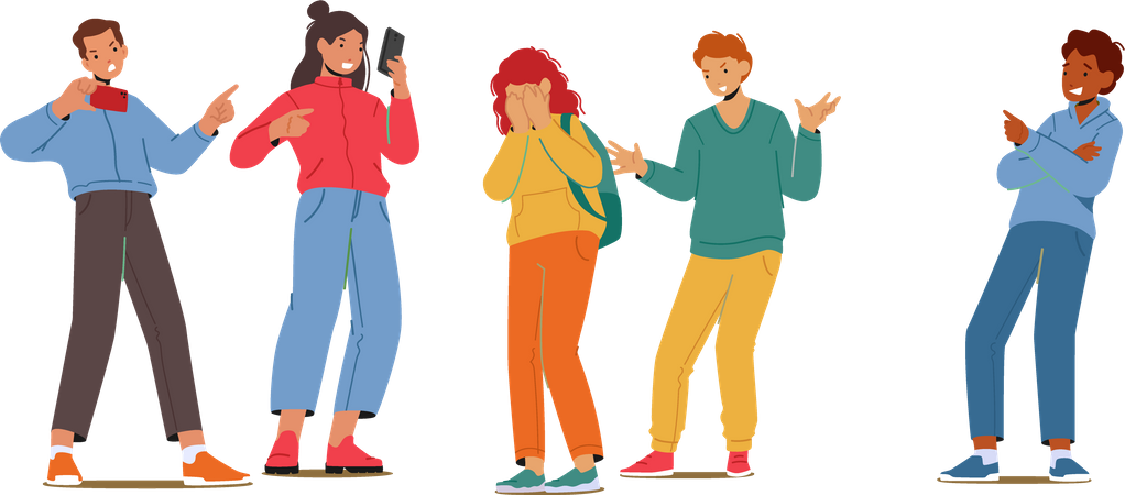 Adolescentes intimidando colega de classe  Ilustração
