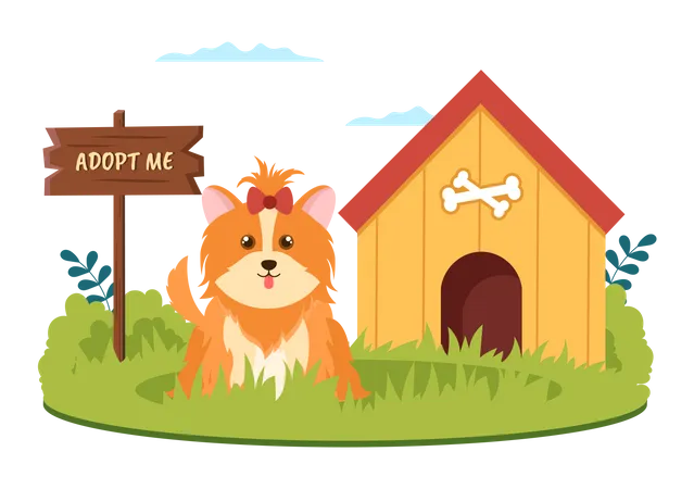 Adopte Una Mascota De Un Refugio De Animales En Forma De Gatos O Perros Para Cuidar Y Cuidar En Plantillas Dibujadas A Mano De Dibujos Animados Planos Ilustracion Ilustración
