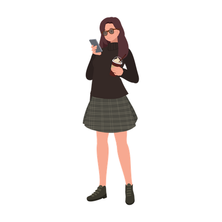 Adorable adolescente utilisant le téléphone  Illustration