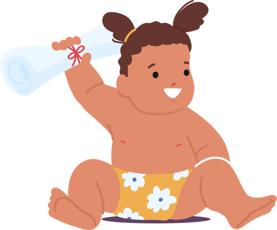 Adorable Baby Wearing Floral Diaper  Illustration