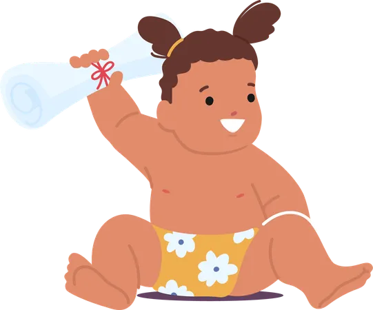 Adorable Baby Wearing Floral Diaper  Illustration