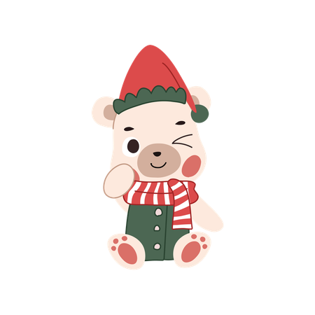 Adorable bear dressed in a cozy Christmas themed winter outfit  Illustration